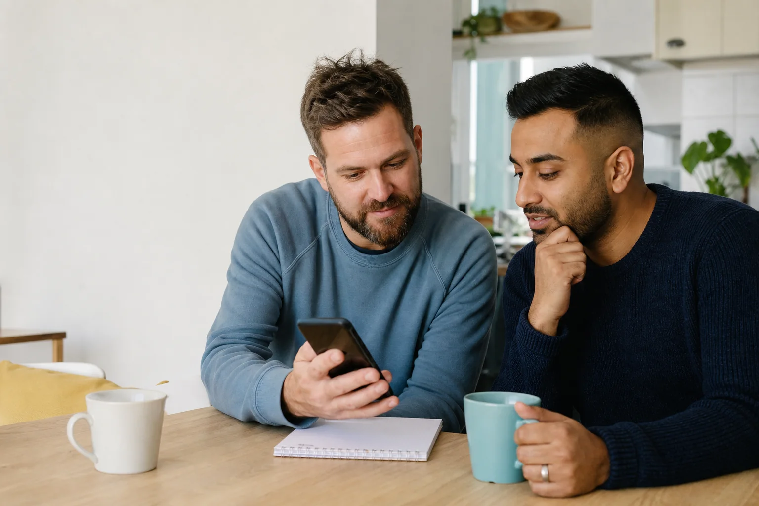 A couple calmly considering their household budget together